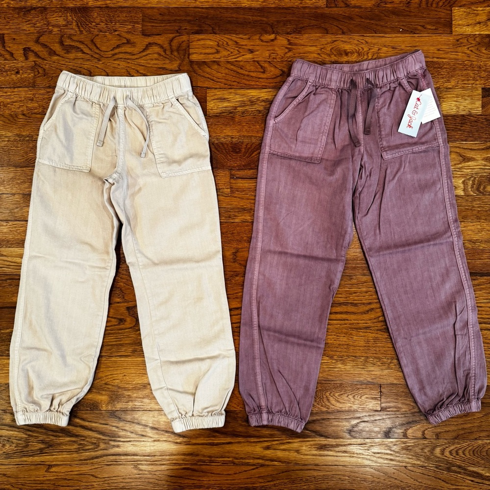 Bundle of 2 Cat & Jack Jogger Pants - Mauve (NWT) and Beige (GC) - Size 8